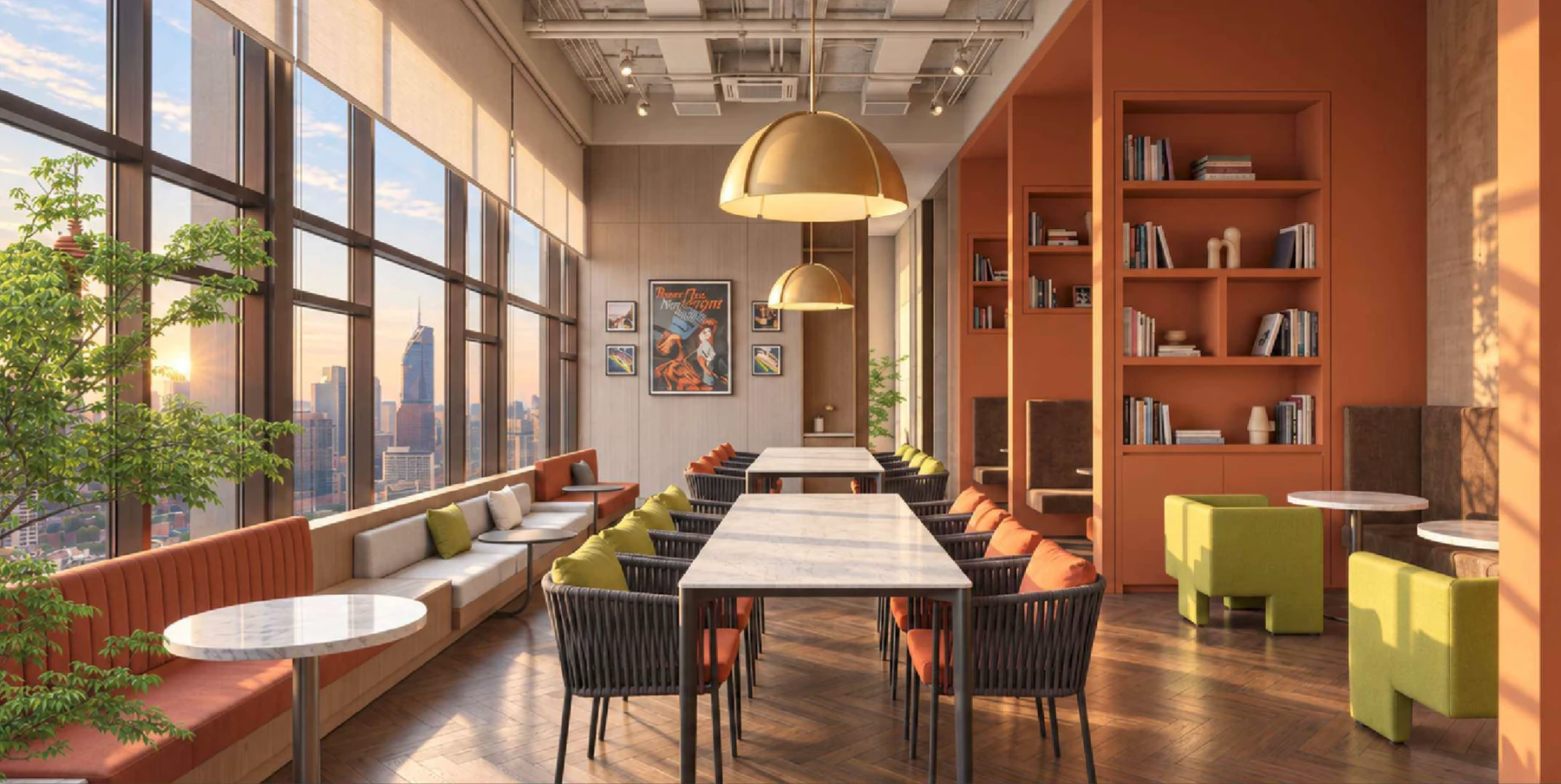 Coworking lounge artist impression