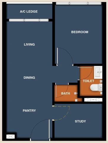 Type B 484sqft 1+1 unit plan